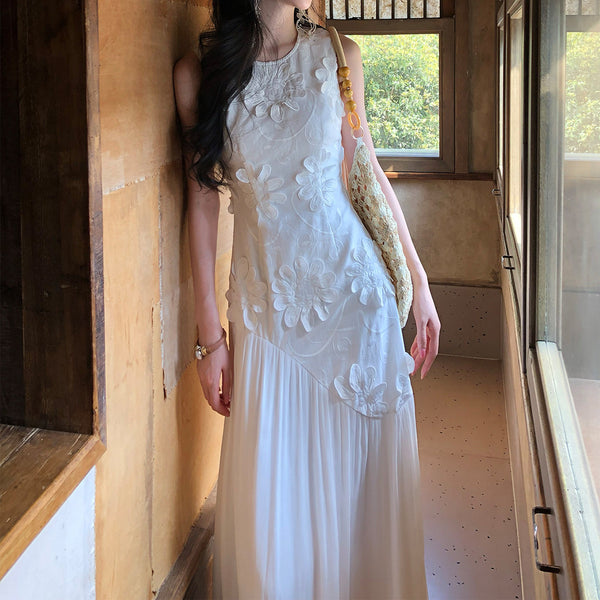 Vacation And Resort Outfit 3D Embroidered Sleeveless Dress For Women
